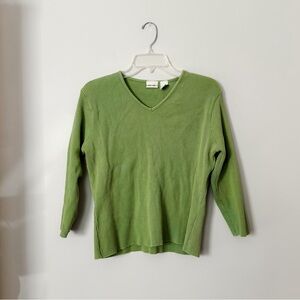 Cherokee Ribbed Green 3/4 Sleeve Blouse Size XL Lime V Neck